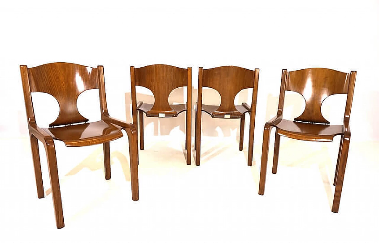 4 Pozzi dining chairs in wood by Augusto Savini, 1970s 7