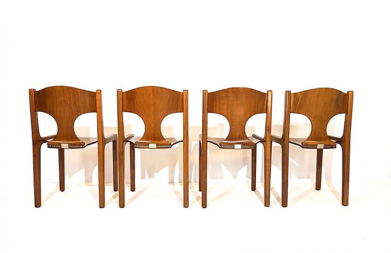 4 Pozzi dining chairs in wood by Augusto Savini, 1970s 10