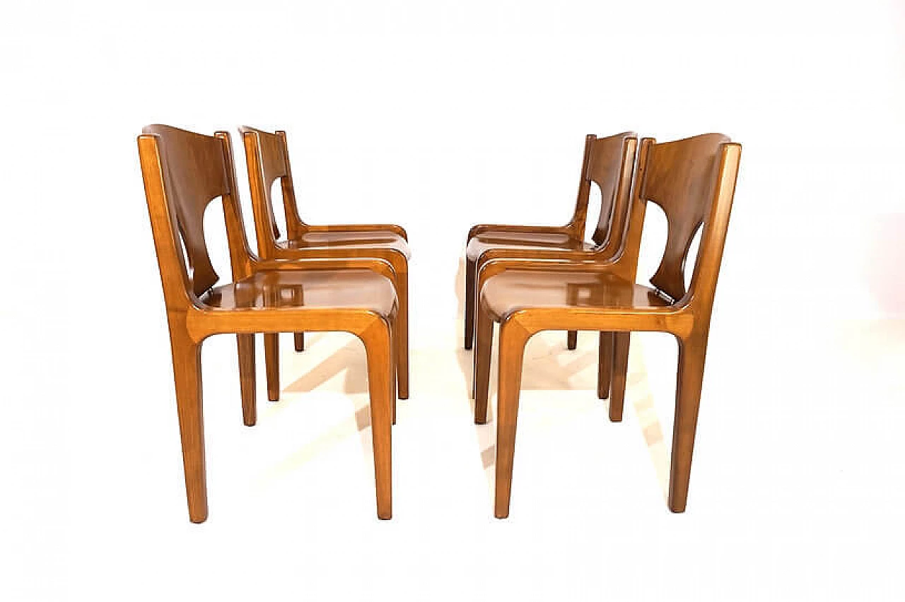 4 Pozzi dining chairs in wood by Augusto Savini, 1970s 11