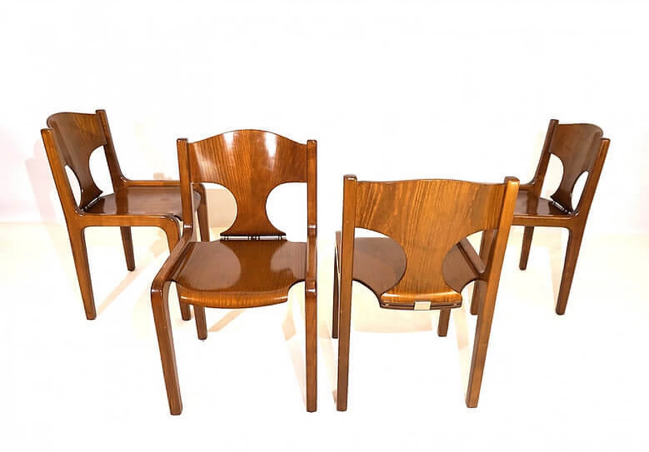 4 Pozzi dining chairs in wood by Augusto Savini, 1970s 12