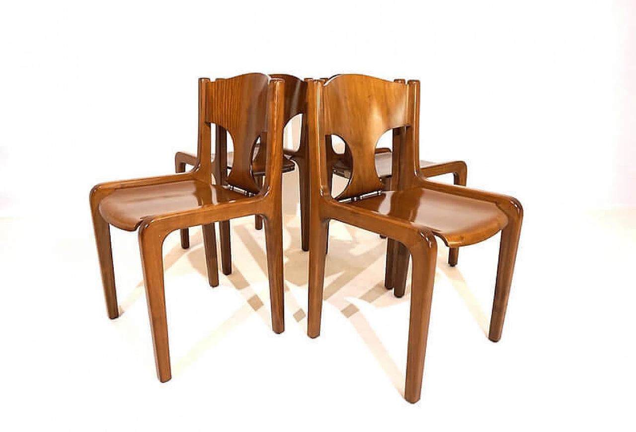 4 Pozzi dining chairs in wood by Augusto Savini, 1970s 14