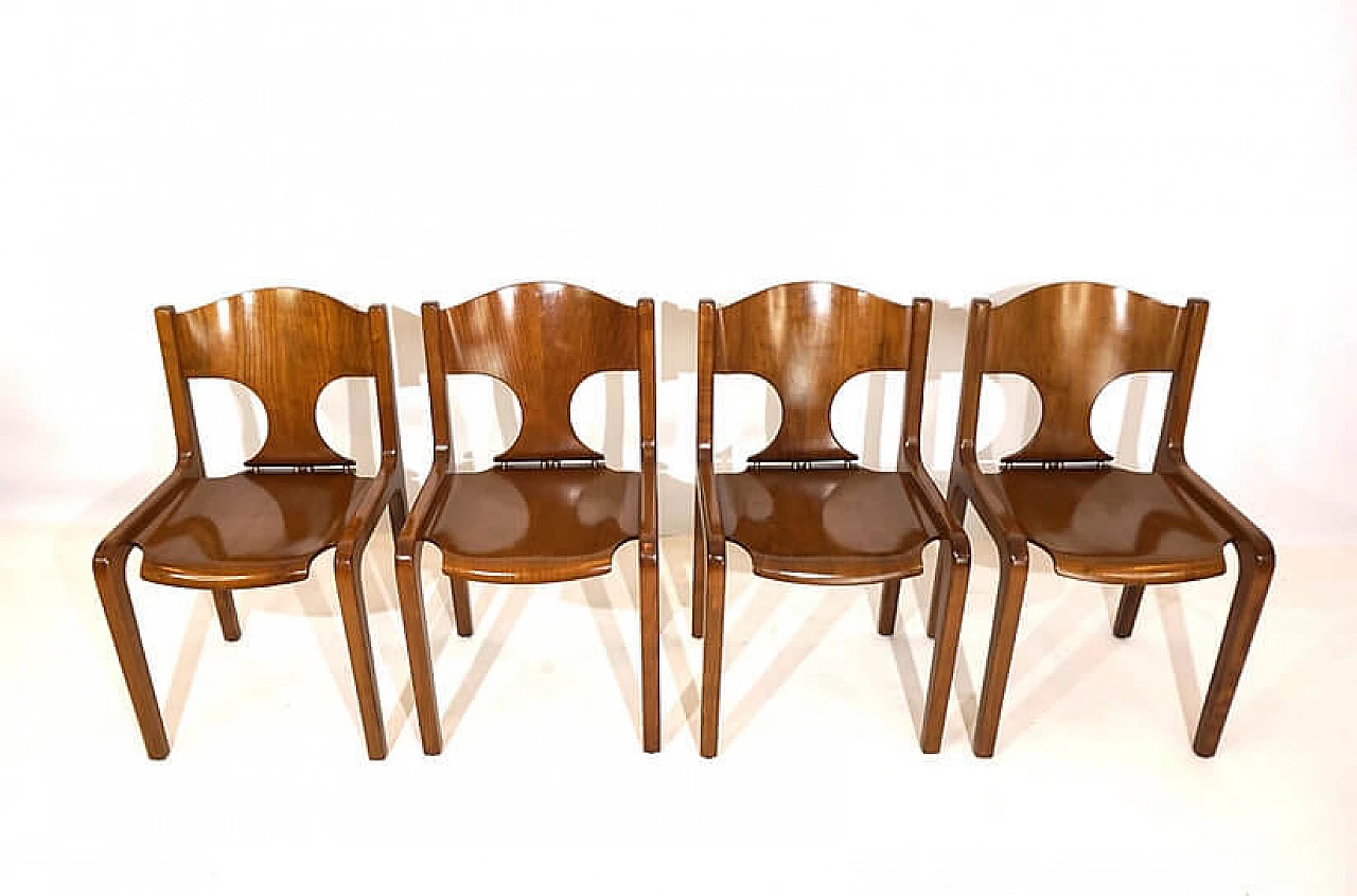 4 Pozzi dining chairs in wood by Augusto Savini, 1970s 15