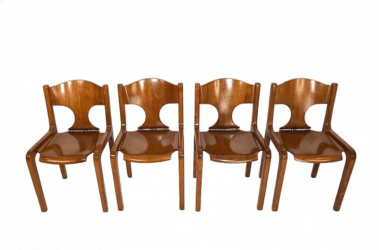 4 Pozzi dining chairs in wood by Augusto Savini, 1970s 16