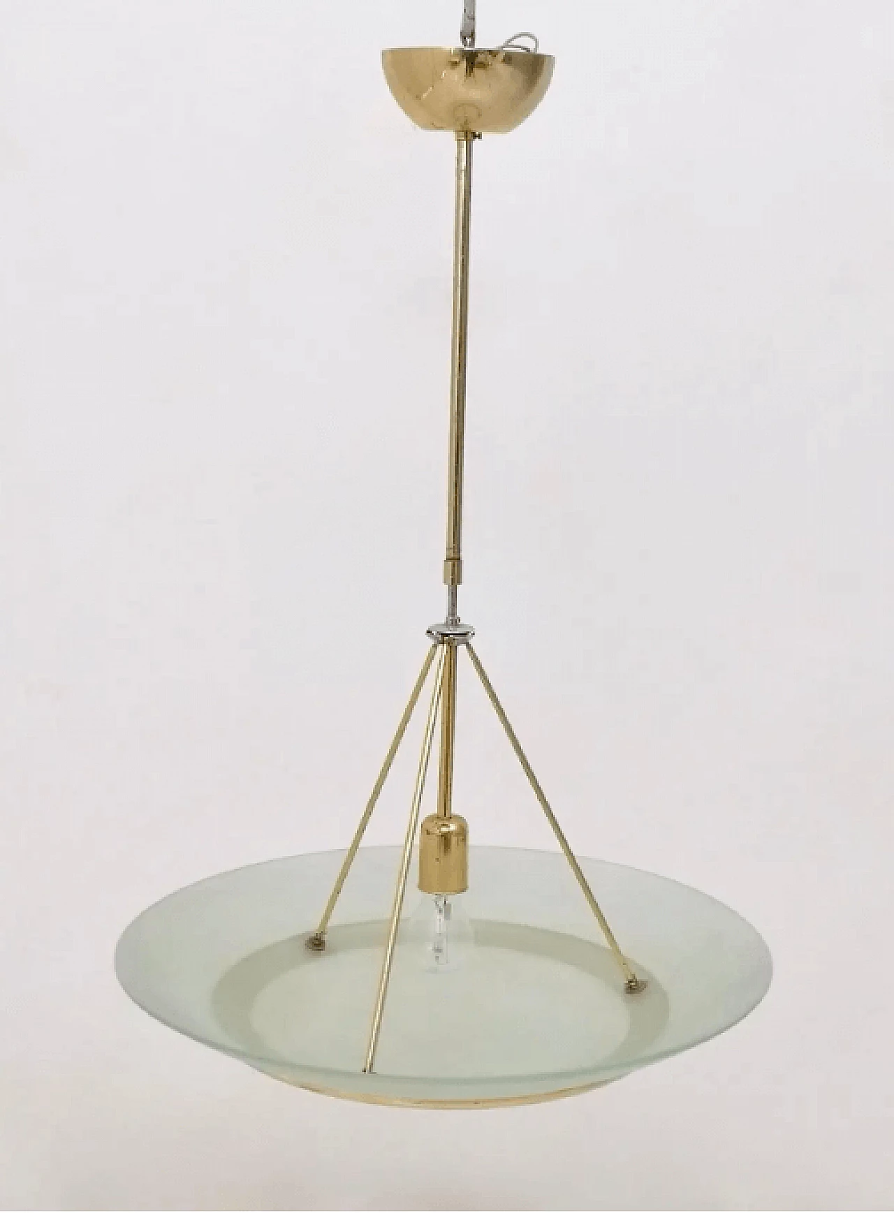 Lampadario a ciotola in ottone e vetro acidato nello stile di Fontana Arte, anni '80 4