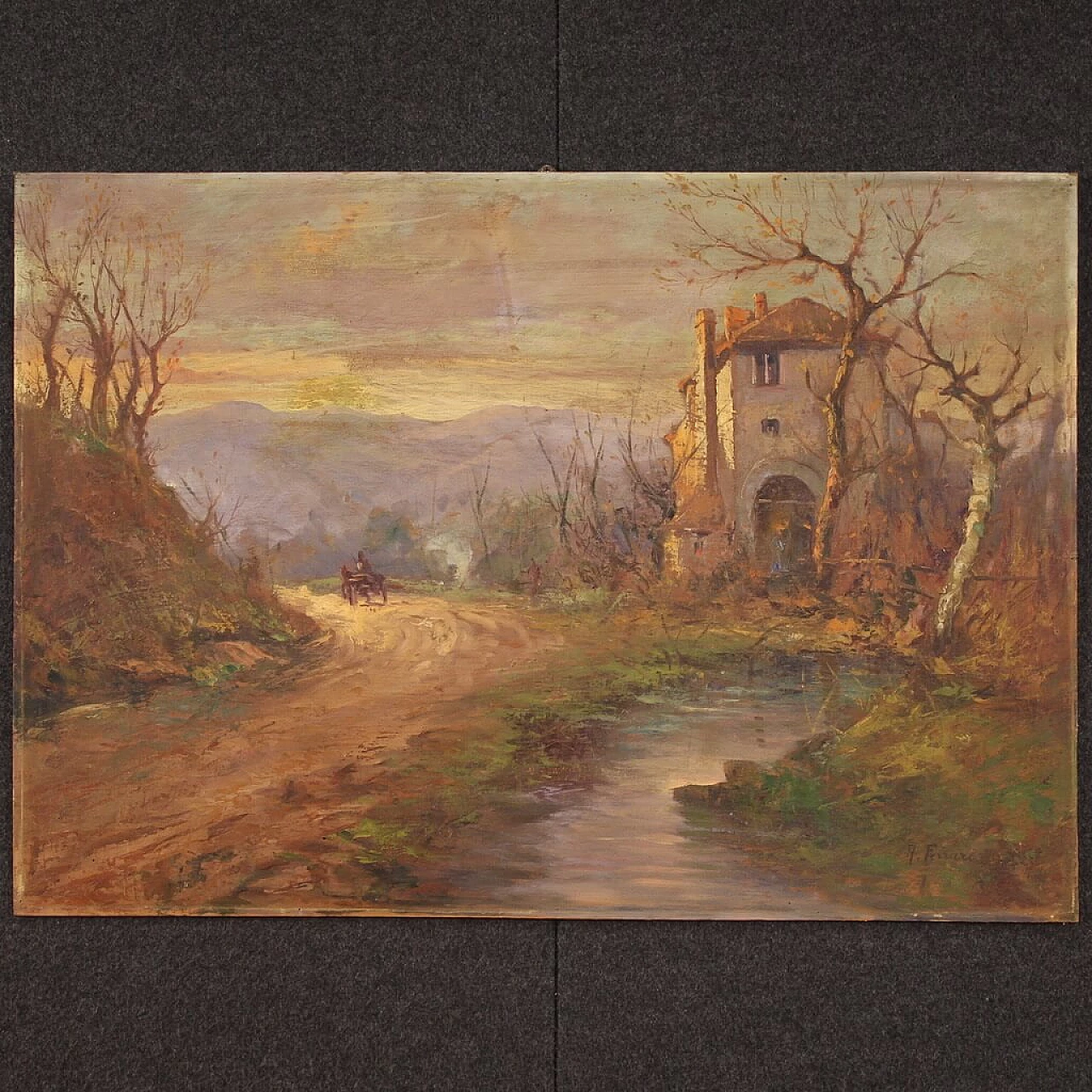 Berto Ferrari, country landscape, oil painting on panel 2