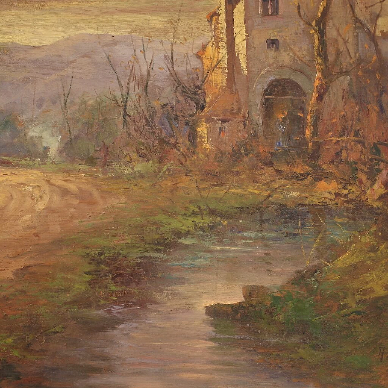 Berto Ferrari, country landscape, oil painting on panel 10