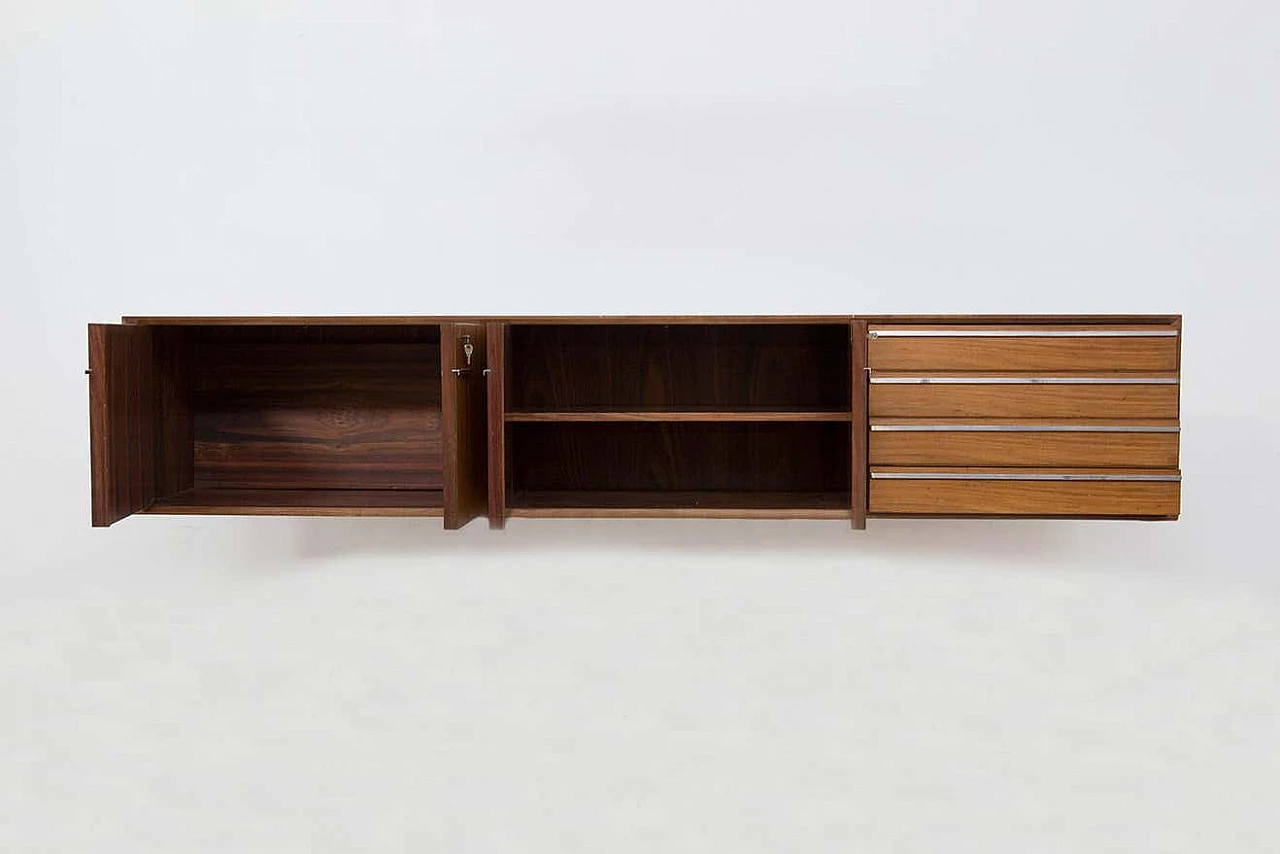 Hanging rectangular sideboard in precious wood, 1960s 2