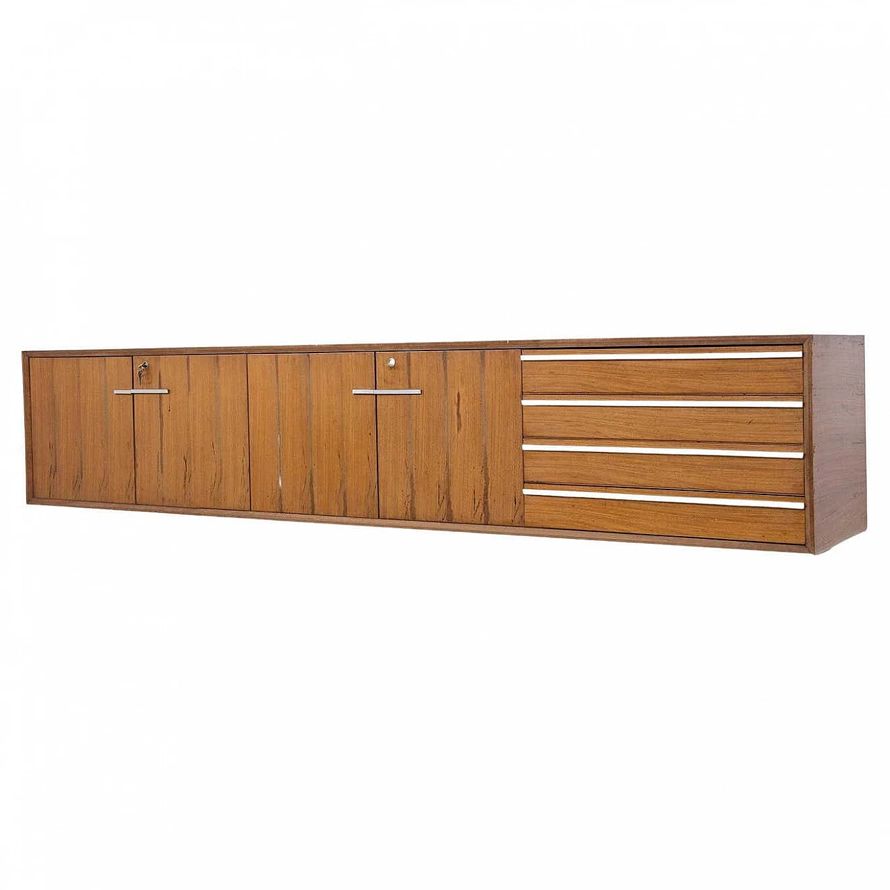 Hanging rectangular sideboard in precious wood, 1960s 10