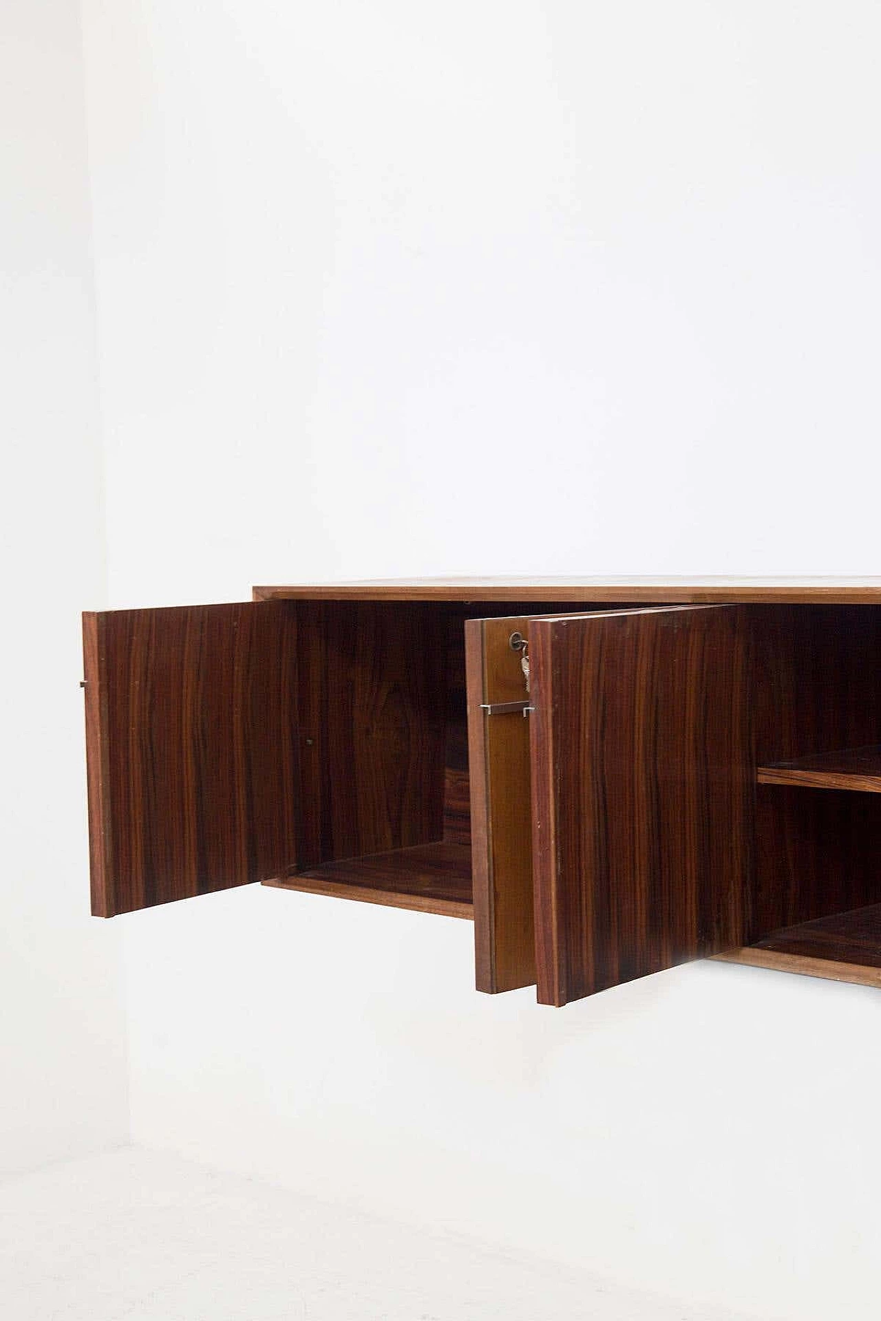 Hanging rectangular sideboard in precious wood, 1960s 11