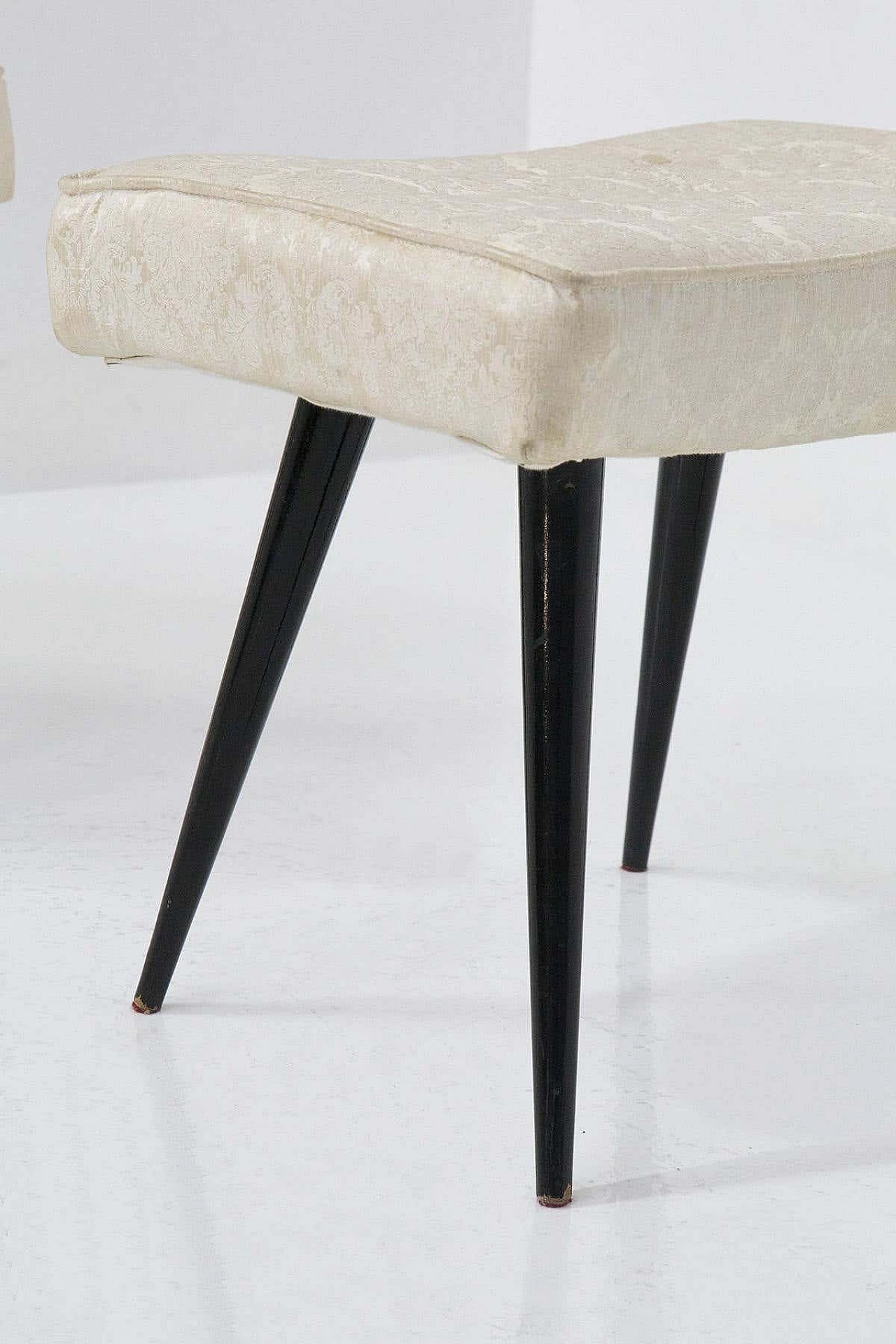 Pair of stools in wood and brocaded fabric, 1950s 5