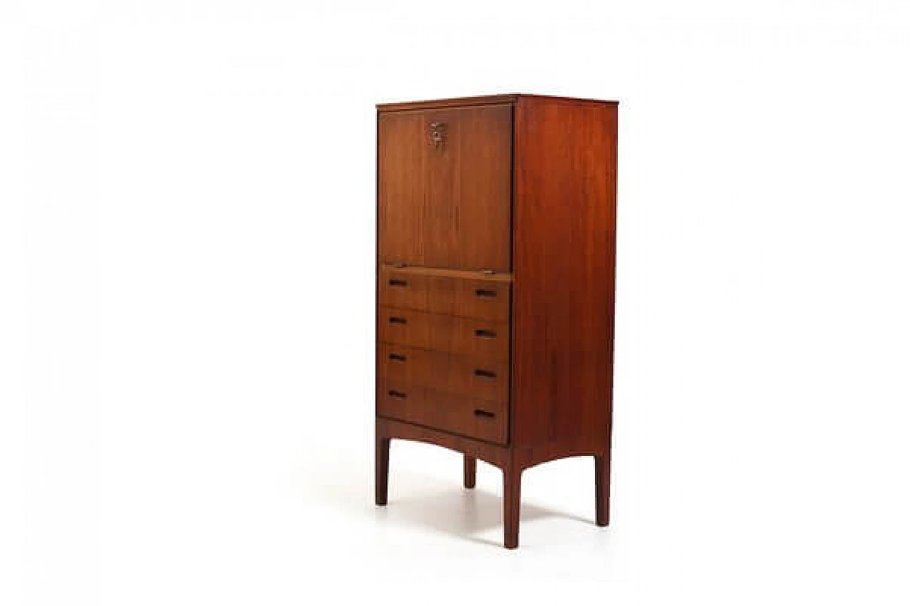 Teak bar cabinet with four drawers, 1950s 3