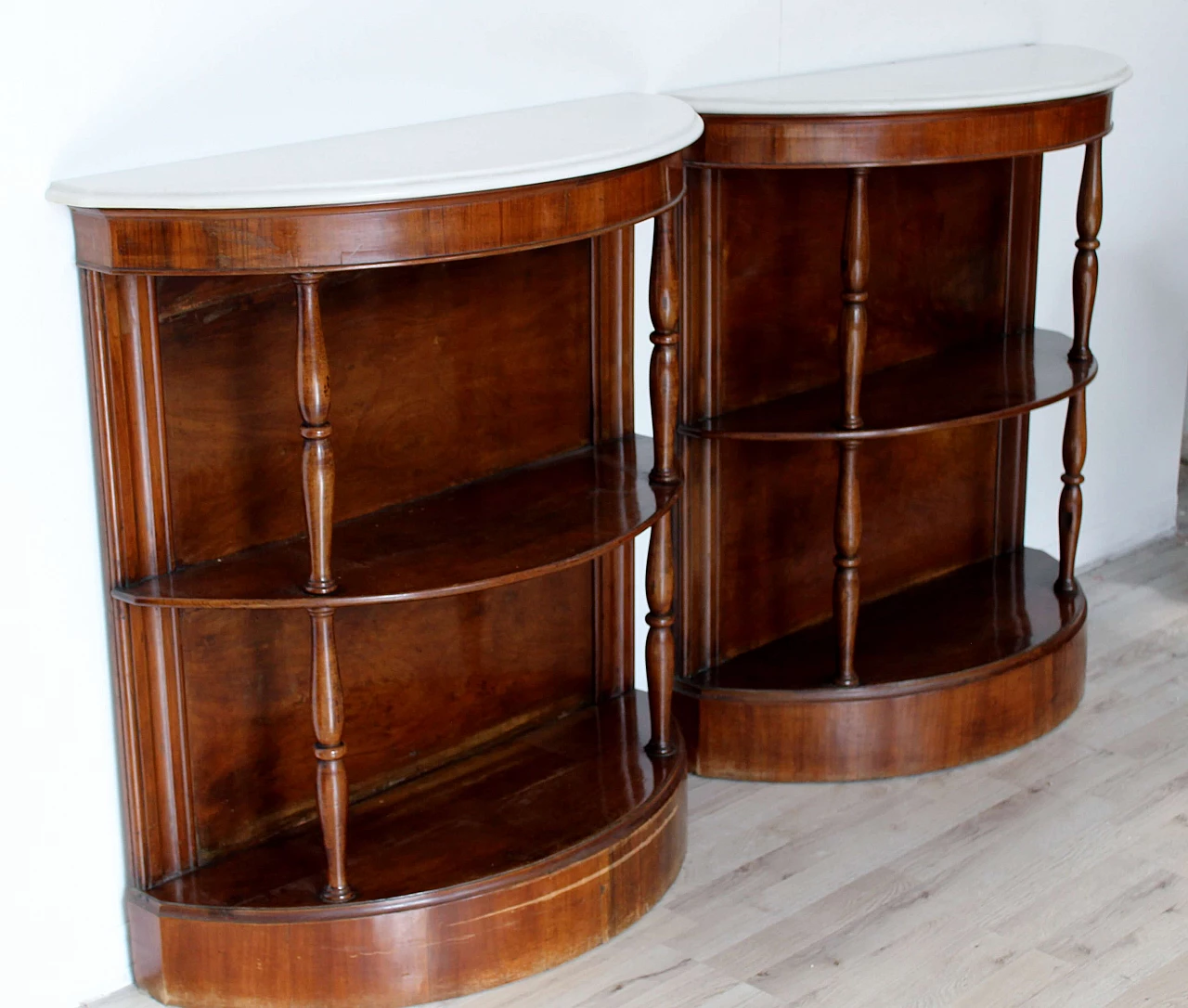 Pair of mahogany consoles with marble top, early 20th century 1