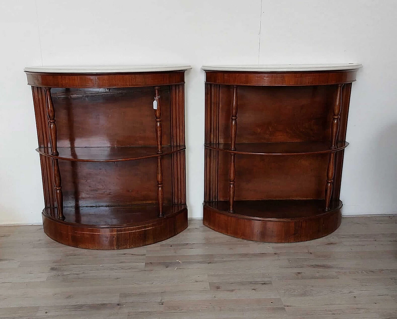 Pair of mahogany consoles with marble top, early 20th century 2