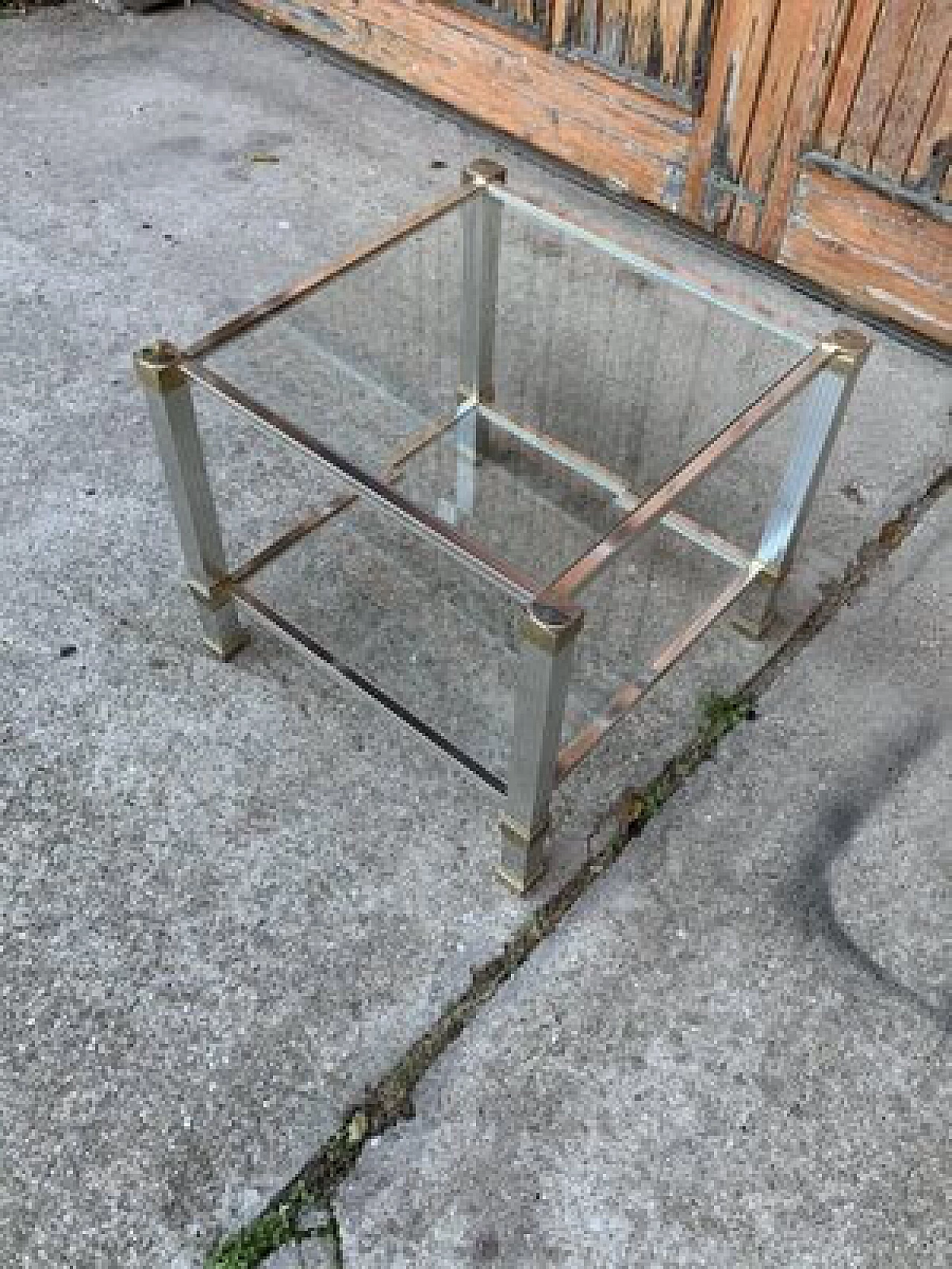 Brass, chromed metal and glass coffee table by Pierre Vandel, 1970s 3