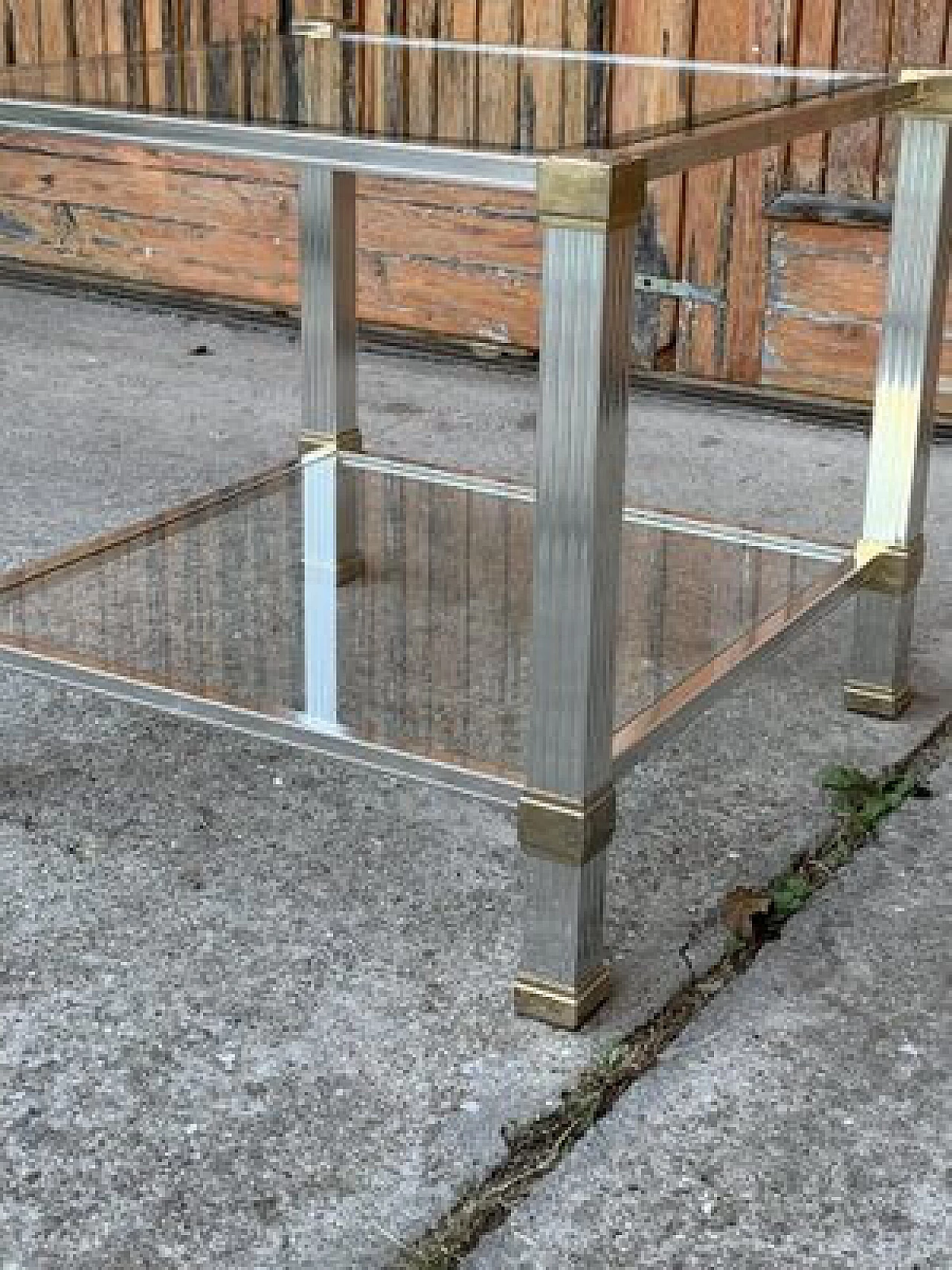 Brass, chromed metal and glass coffee table by Pierre Vandel, 1970s 6