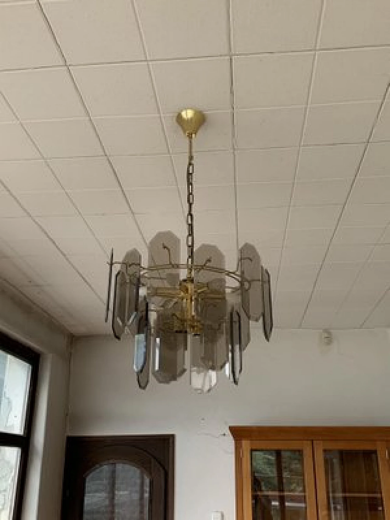 Gilded metal and glass chandelier, 1960s 4