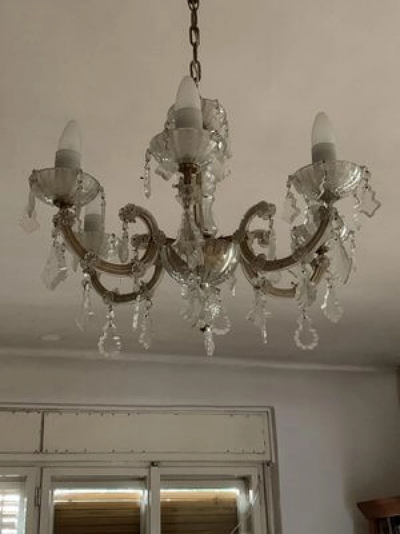 Six-light glass chandelier, 1960s 4