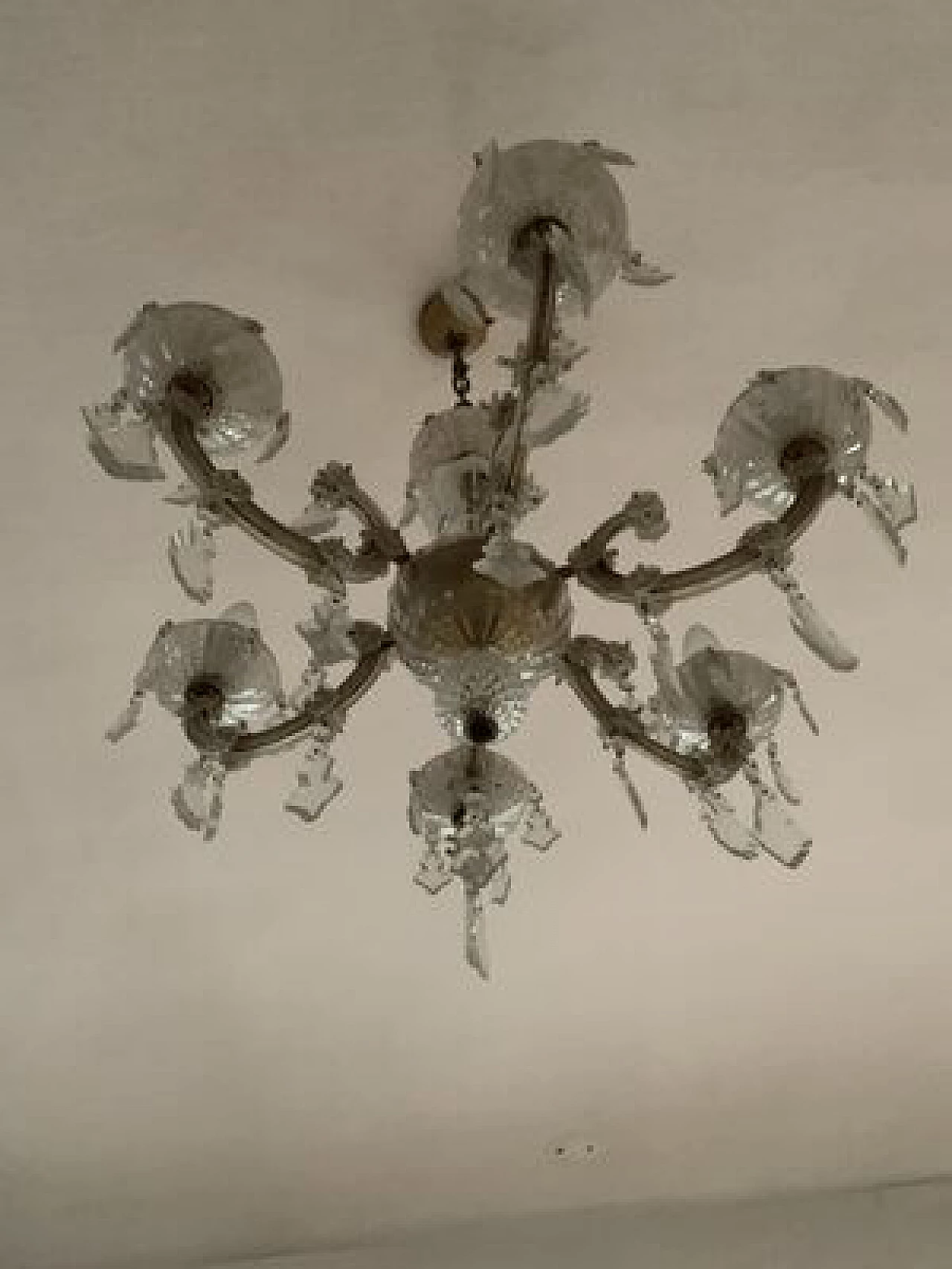 Six-light glass chandelier, 1960s 6