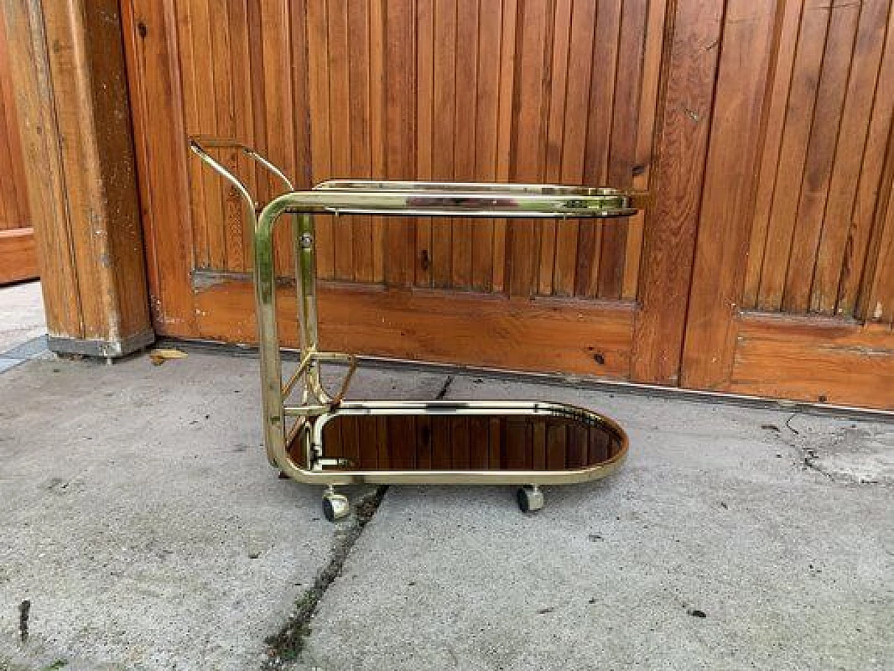 Brass cart with glass shelves, 1960s 4