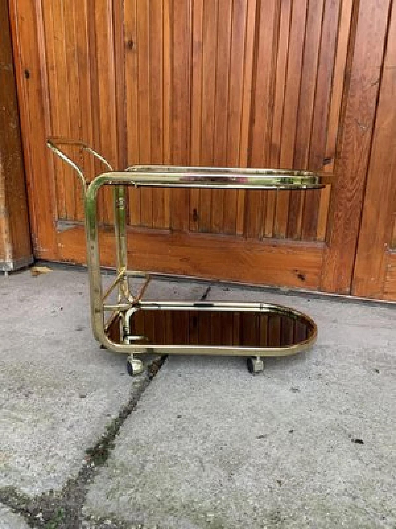 Brass cart with glass shelves, 1960s 8