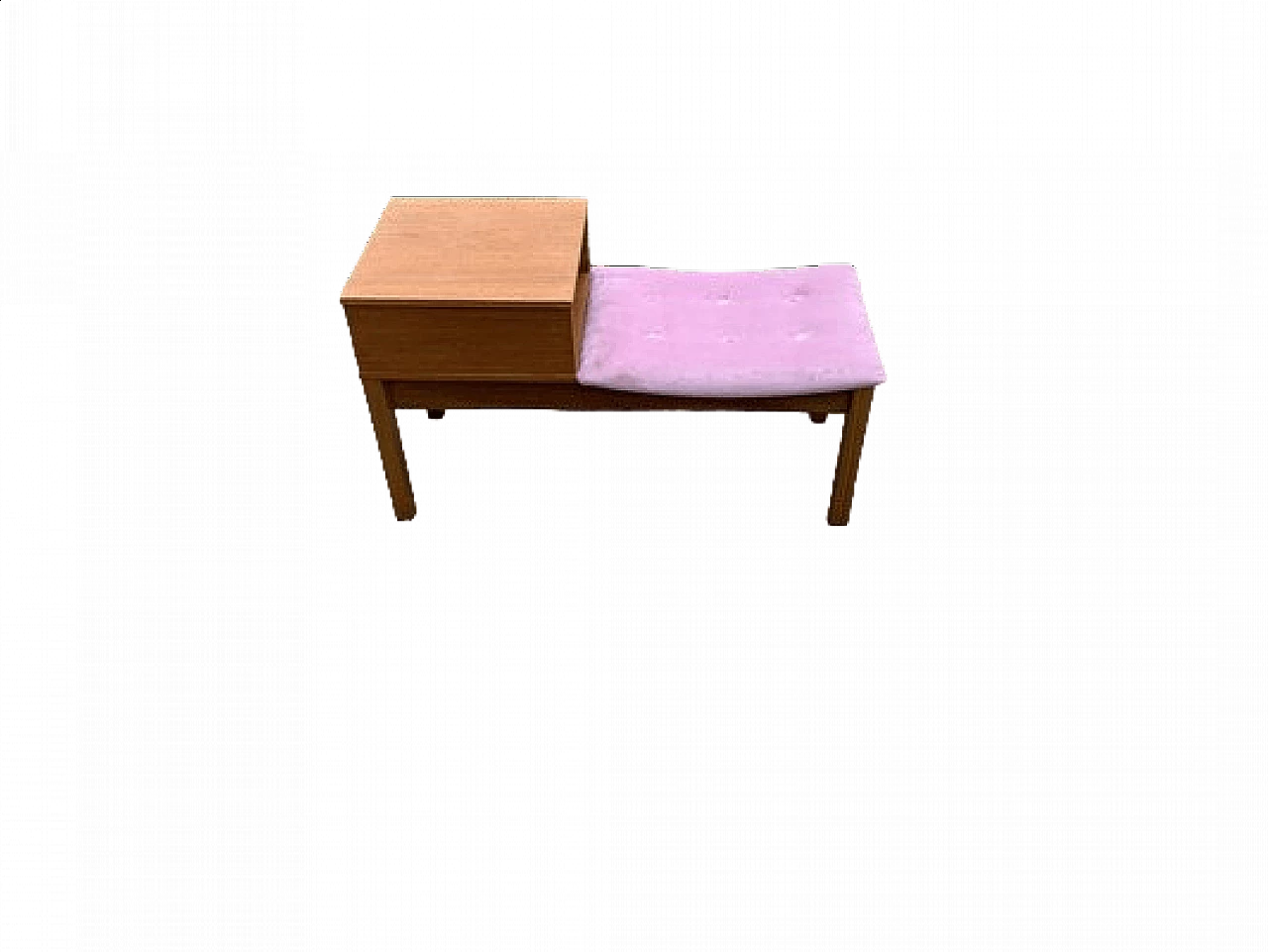 Teak and pink fabric gossip bench, 1960s 5