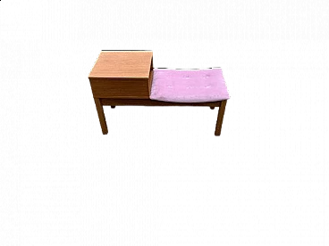 Teak and pink fabric gossip bench, 1960s