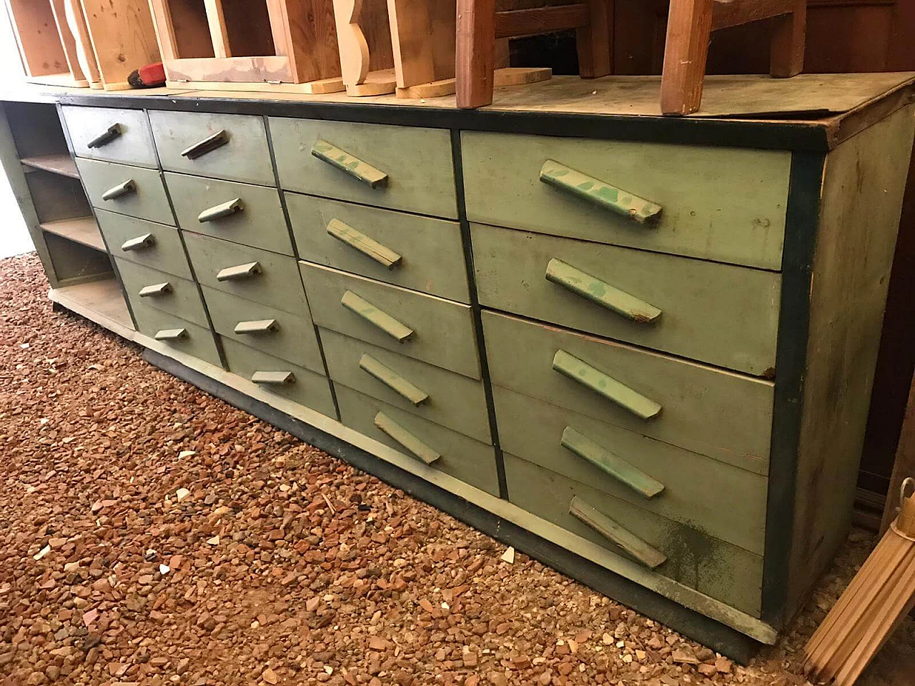 Wooden counter with drawers and open compartment, 1950s 1