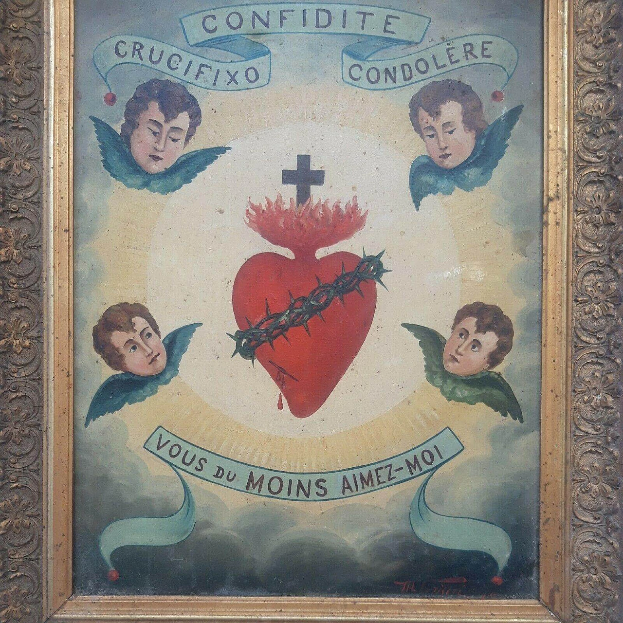 W. Griseri, Sacred Heart of Jesus and cherubs, oil painting on canvas, early 20th century 1