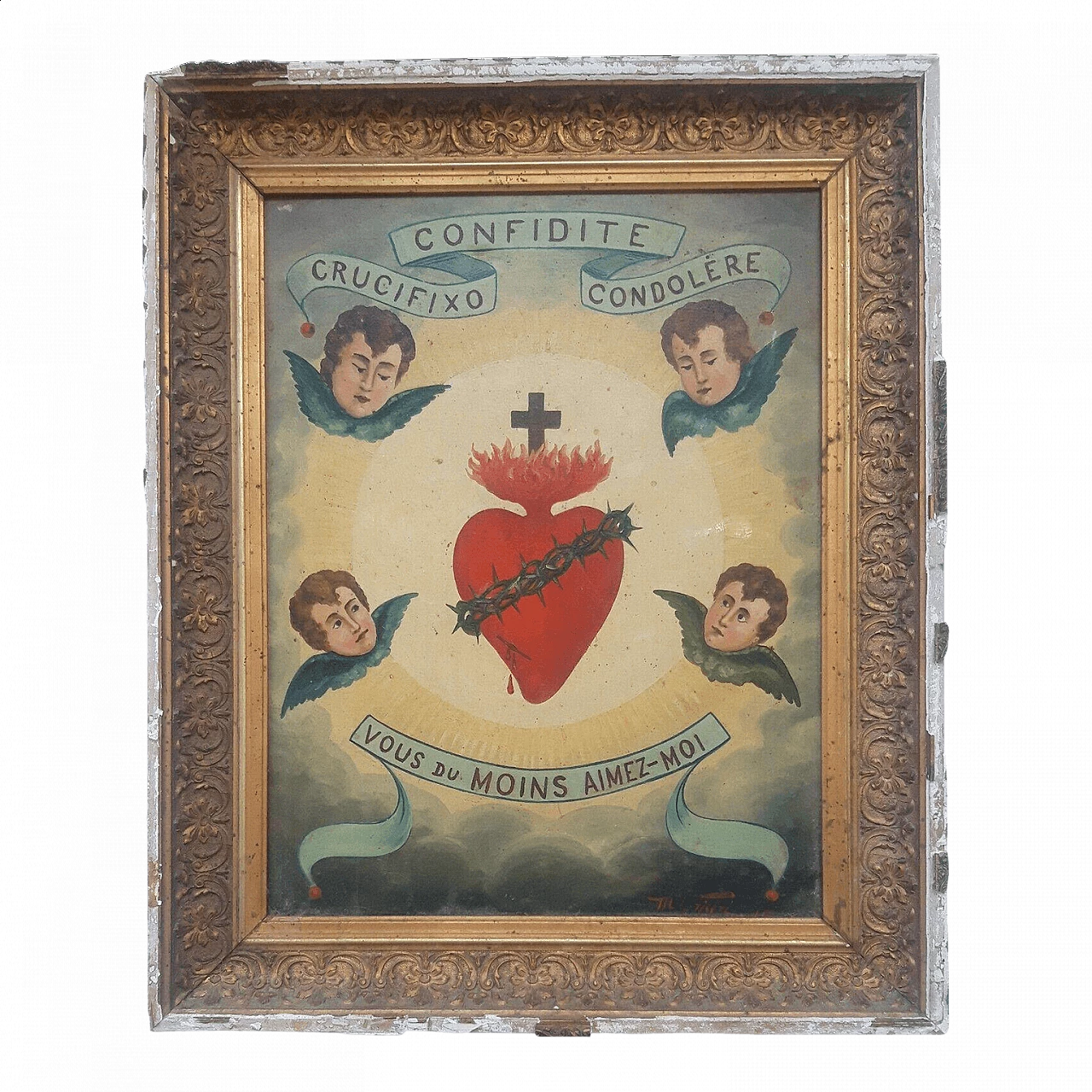 W. Griseri, Sacred Heart of Jesus and cherubs, oil painting on canvas, early 20th century 2