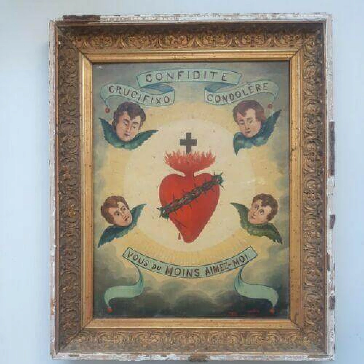 W. Griseri, Sacred Heart of Jesus and cherubs, oil painting on canvas, early 20th century 5