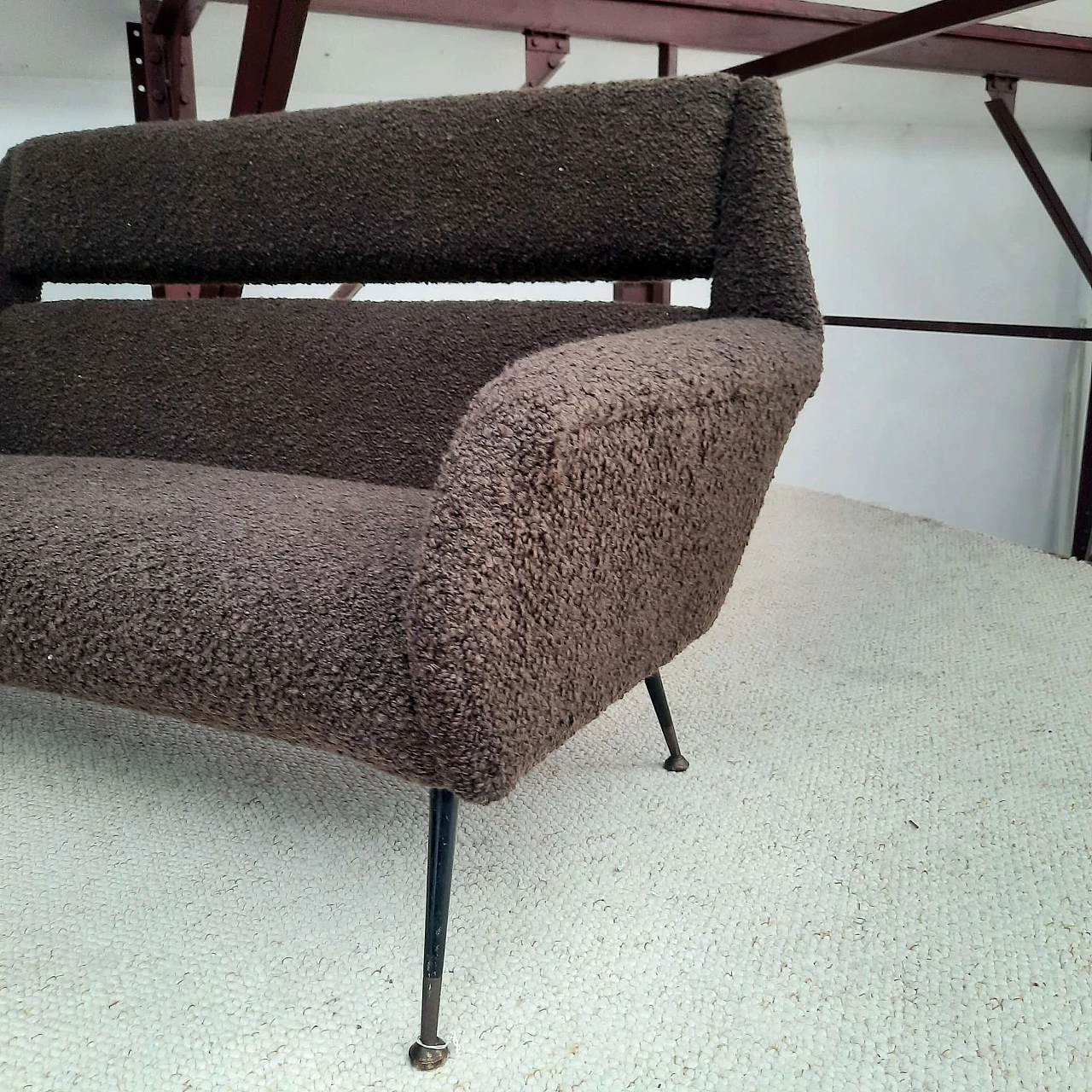 Brown bouclé fabric sofa in the style of Marco Zanuso, 1950s 3