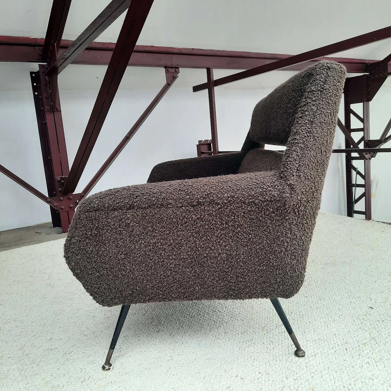 Brown bouclé fabric sofa in the style of Marco Zanuso, 1950s 4