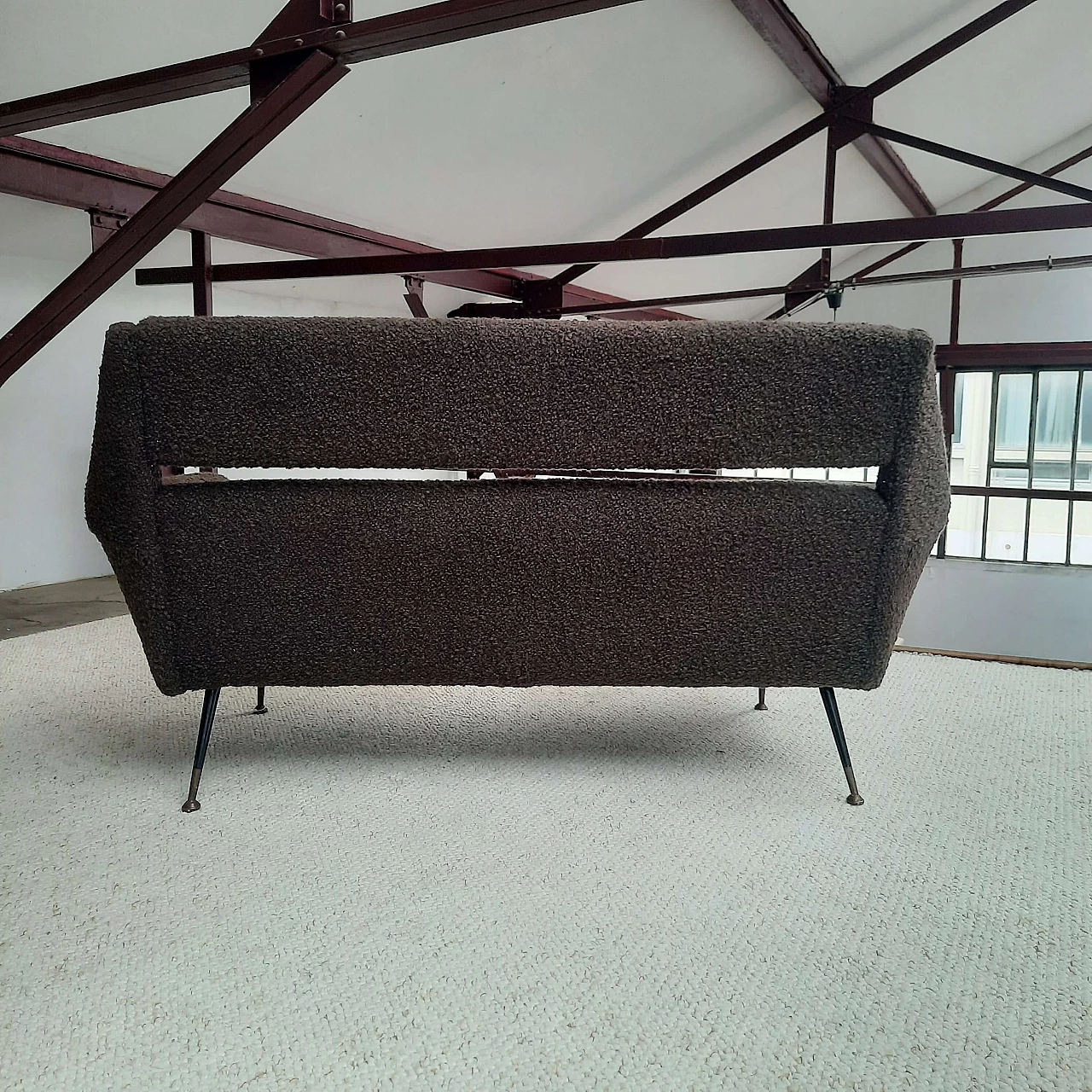 Brown bouclé fabric sofa in the style of Marco Zanuso, 1950s 5