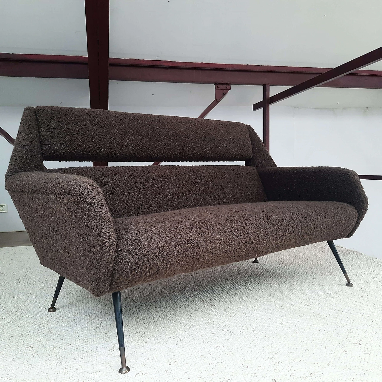 Brown bouclé fabric sofa in the style of Marco Zanuso, 1950s 7