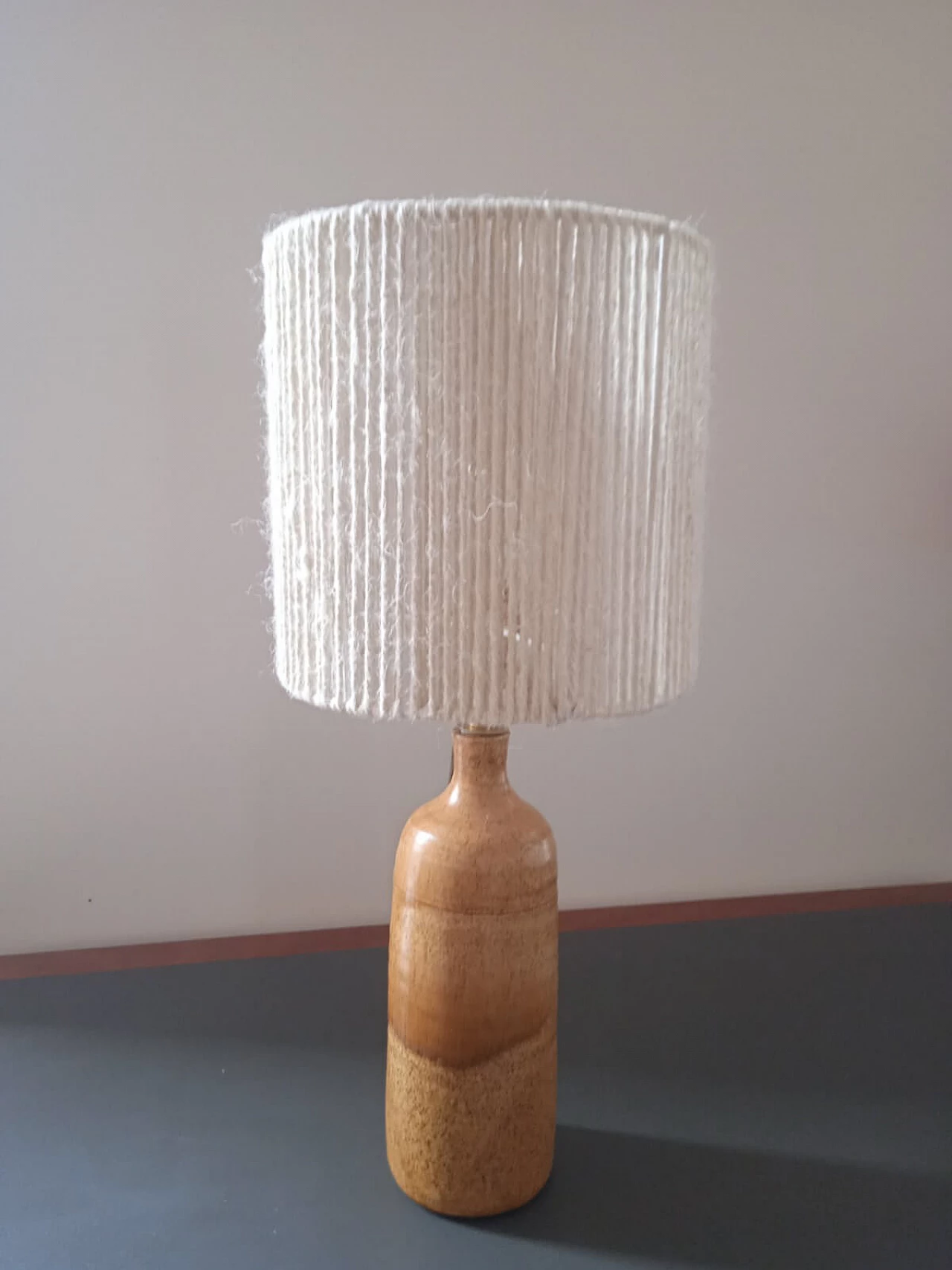 Ceramic table lamp with rope shade, 1960s 1