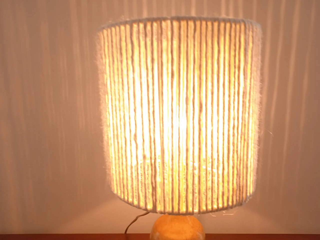 Ceramic table lamp with rope shade, 1960s 2