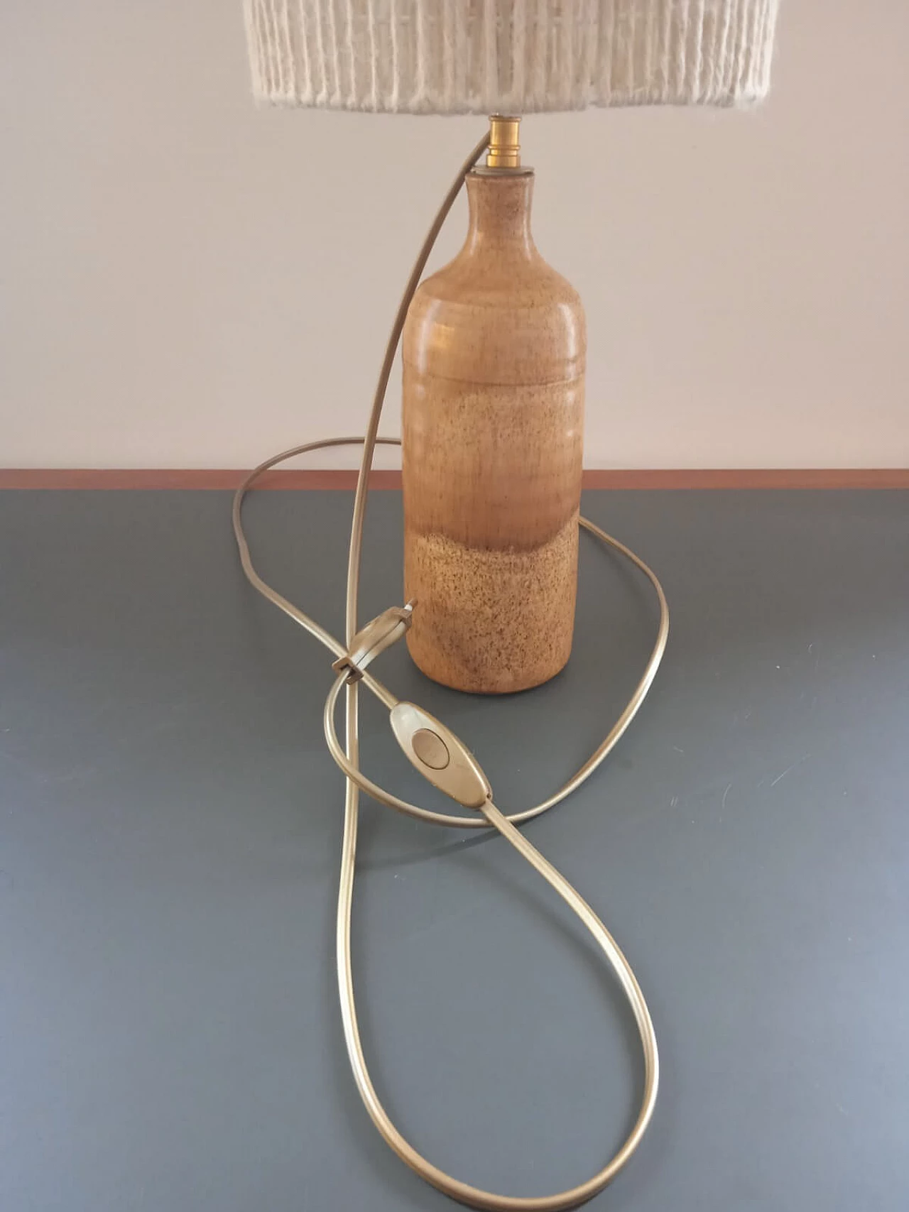 Ceramic table lamp with rope shade, 1960s 4