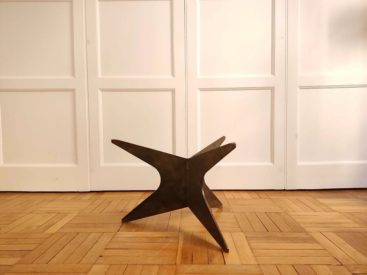 Coffee table with patinated iron base and glass top, 1960s 2