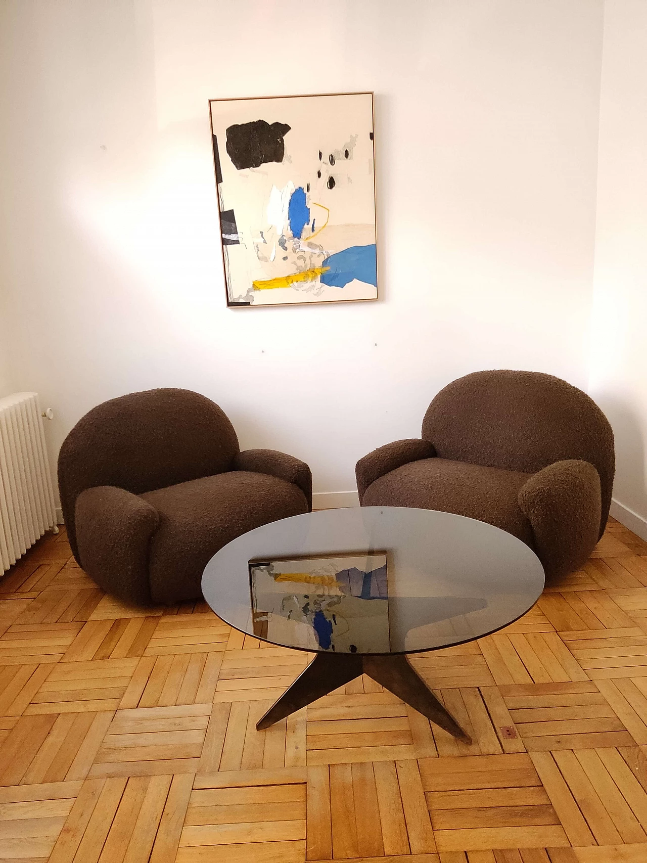 Coffee table with patinated iron base and glass top, 1960s 7