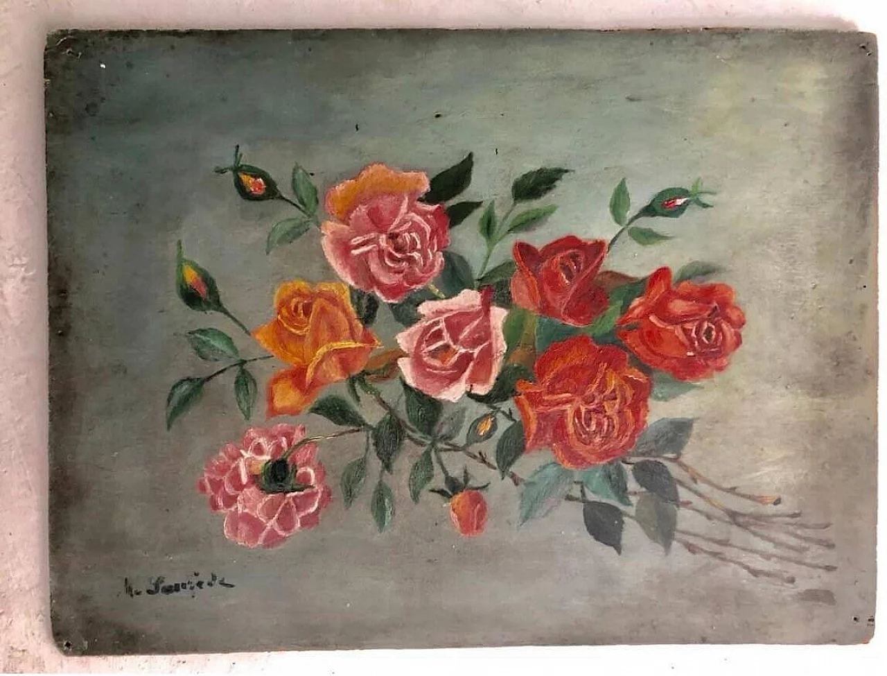 Roses, oil painting on panel, late 19th century 1