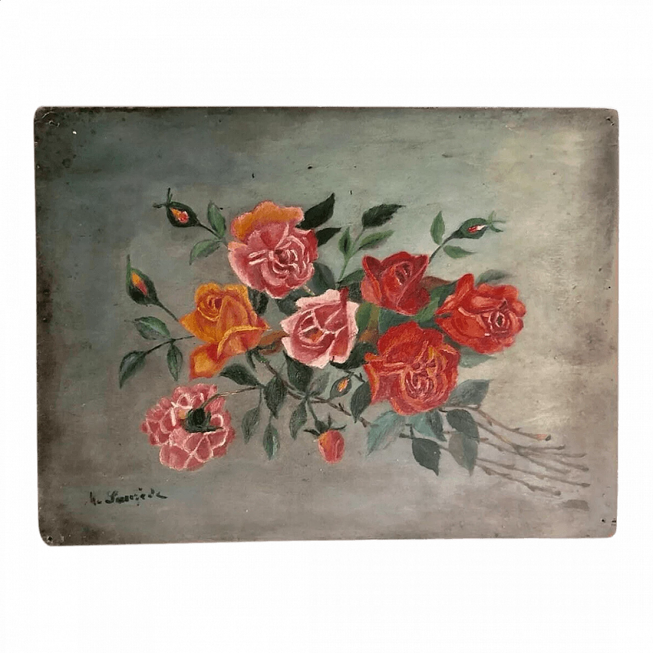 Roses, oil painting on panel, late 19th century 8