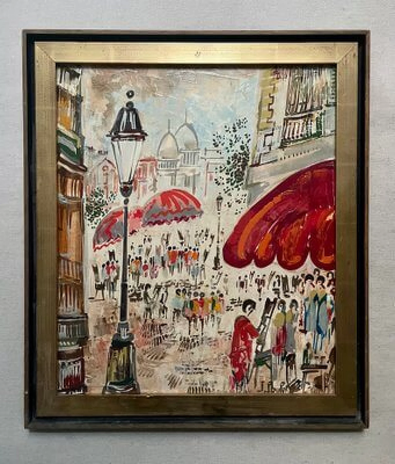 Impressionist painting of Place du Tertre in Montmartre, oil on panel, 1960s 1