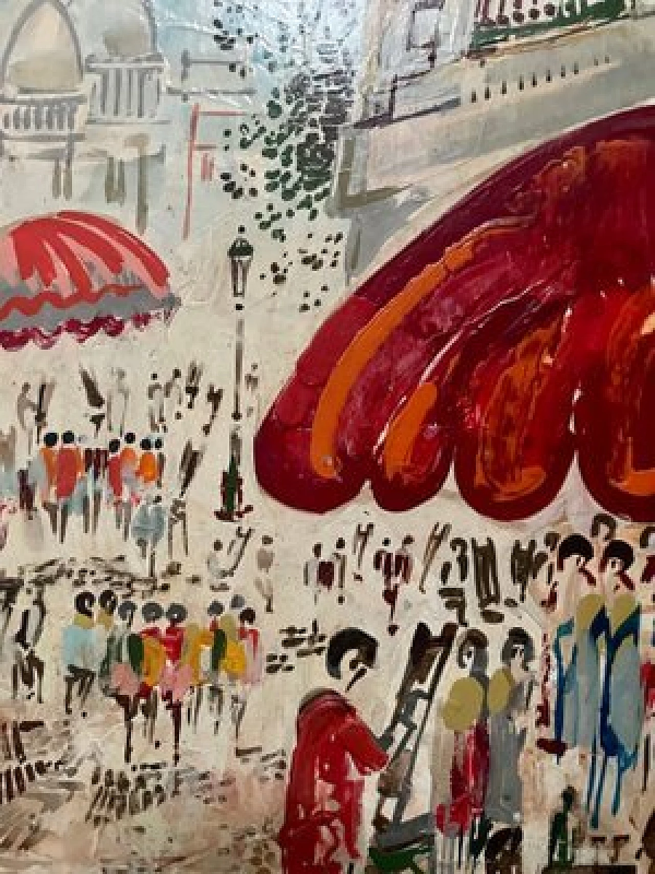 Impressionist painting of Place du Tertre in Montmartre, oil on panel, 1960s 4