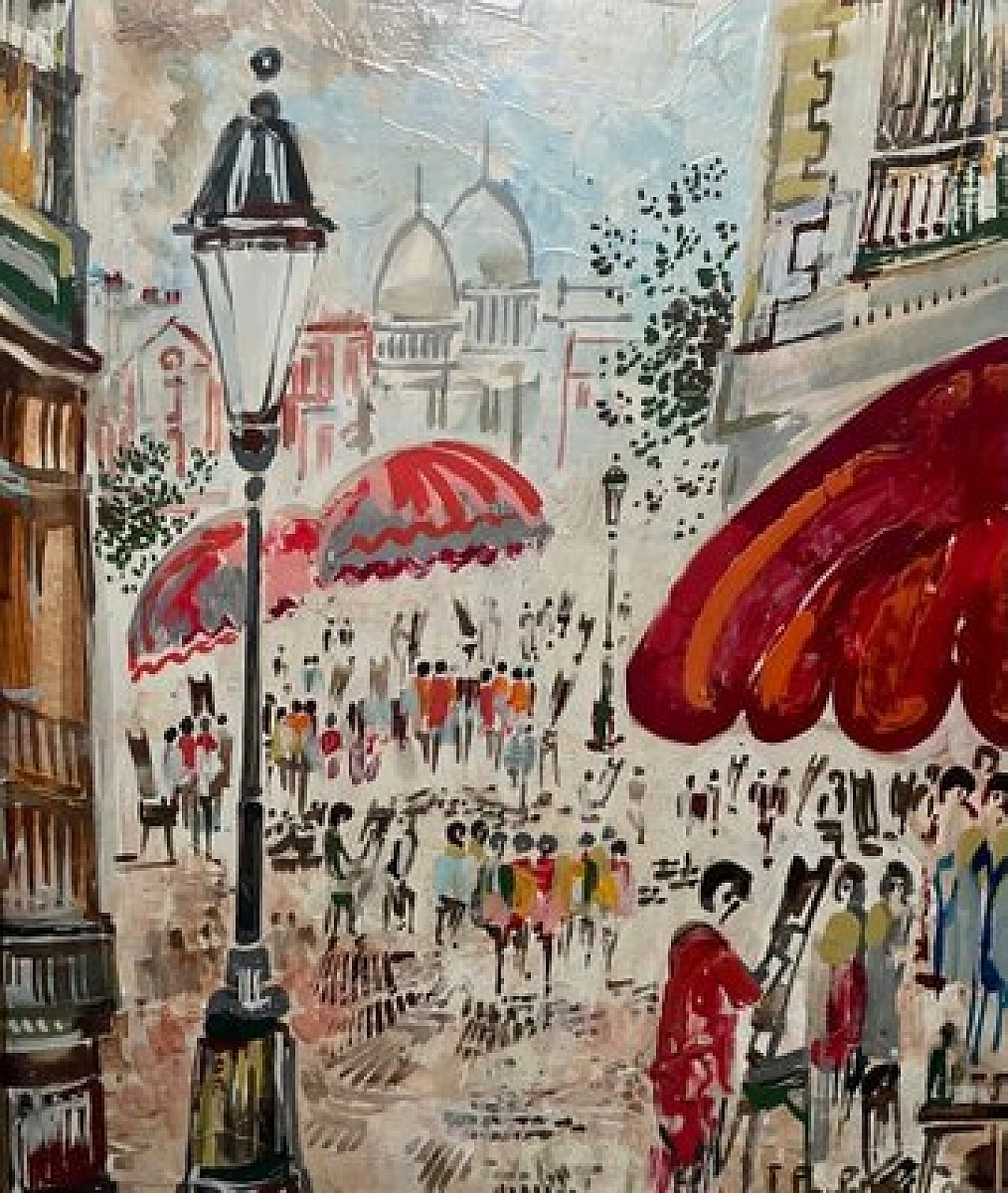 Impressionist painting of Place du Tertre in Montmartre, oil on panel, 1960s 5