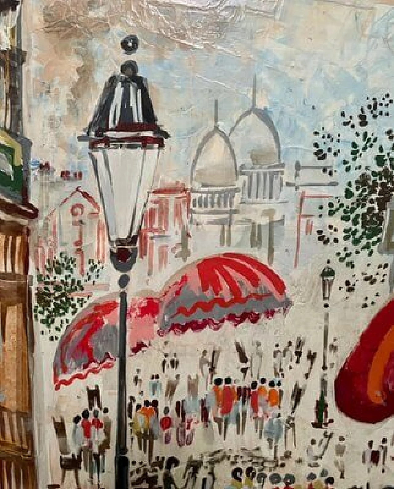 Impressionist painting of Place du Tertre in Montmartre, oil on panel, 1960s 7