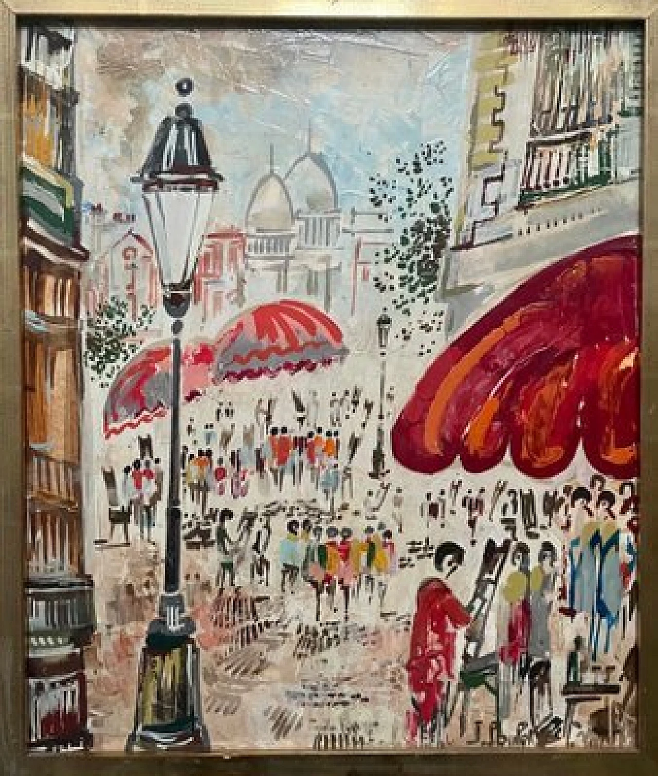 Impressionist painting of Place du Tertre in Montmartre, oil on panel, 1960s 8