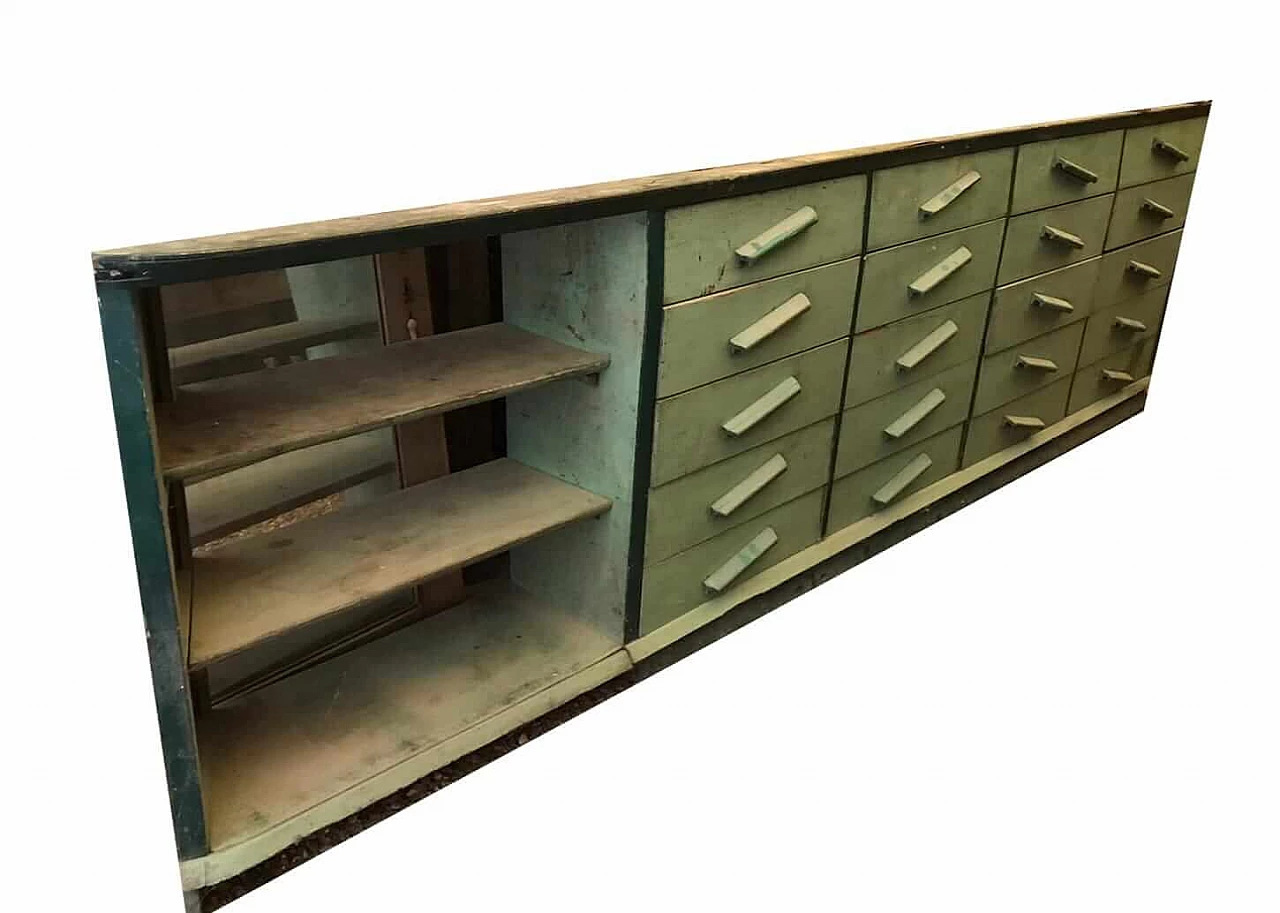 Wooden counter with drawers and open compartment, 1950s 4