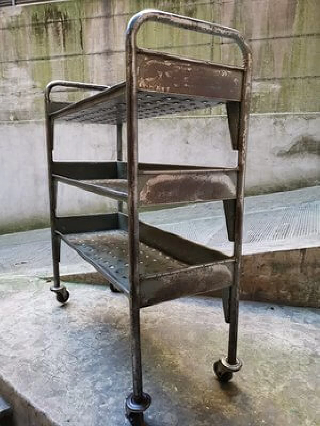 Industrial iron cart with three shelves, 1950s 3