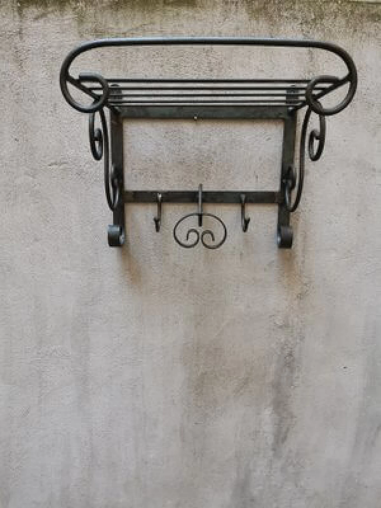 Iron coat rack with storage shelf, 1950s 2