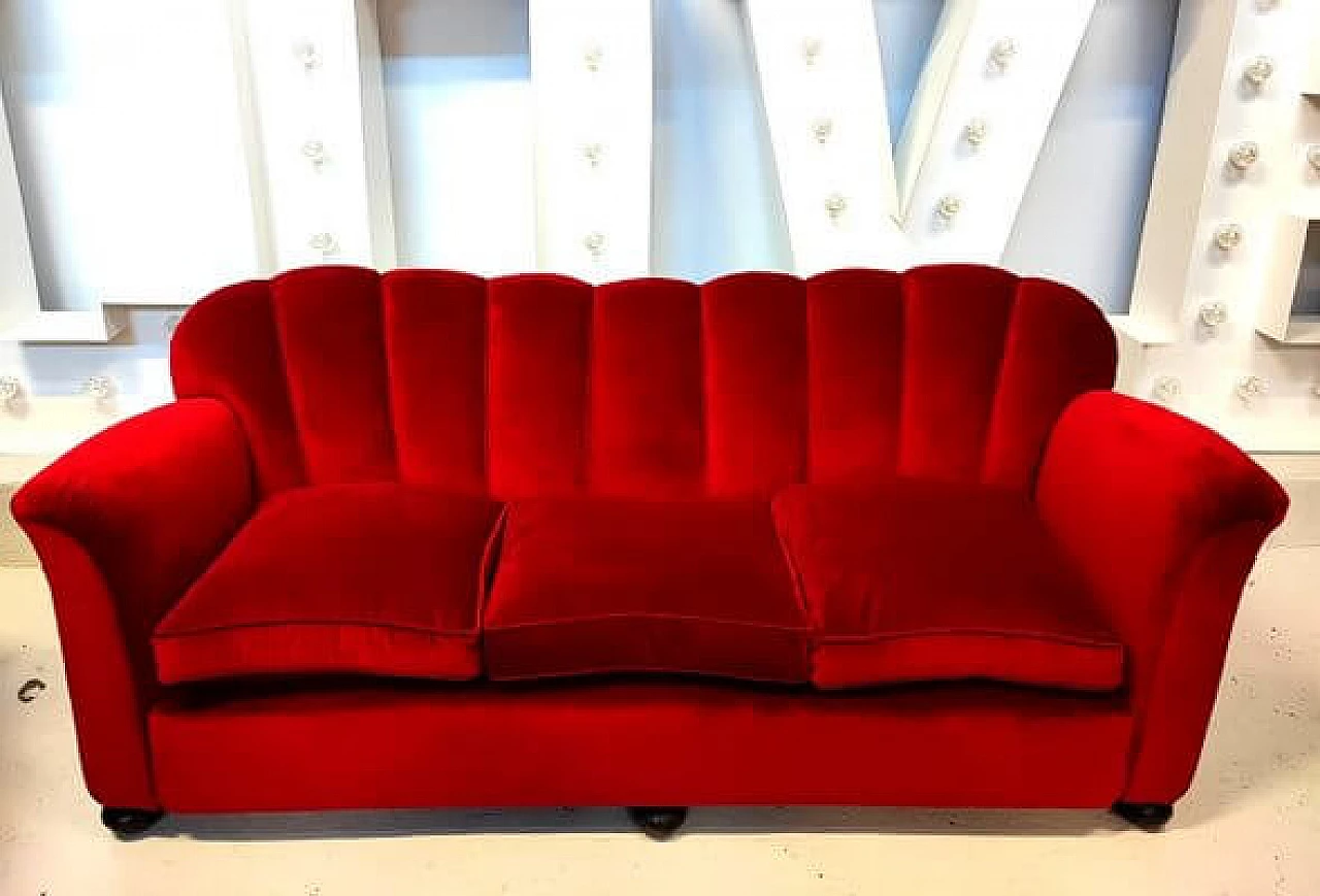 Red velvet sofa, 1940s 1